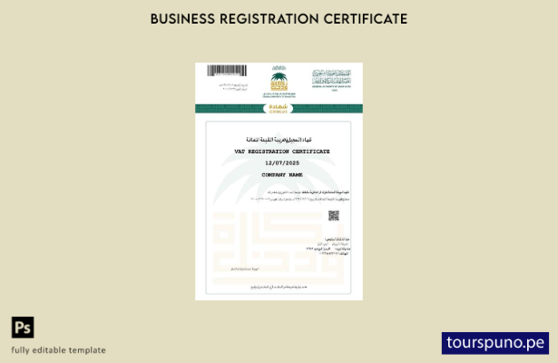 listo para imprimir Certificado de registro de IVA de Arabia Saudita Plantilla e
